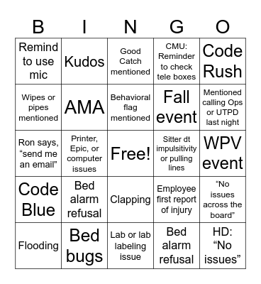Safety Huddle-Up Bingo Card