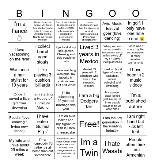 Get to Know You! Bingo Card