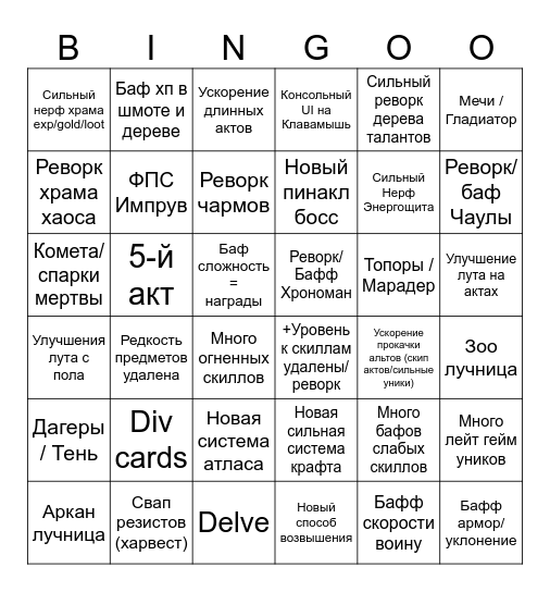 PoE 2 0.5 Bingo Card