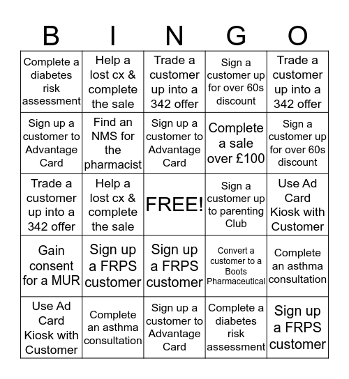 Mega Points Weekend Bingo Healthcare Bingo Card