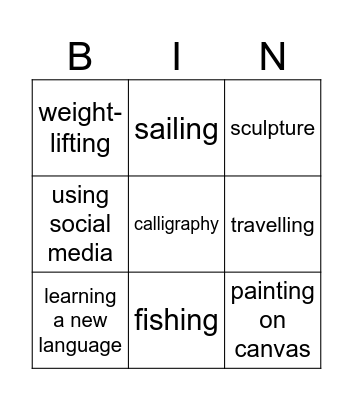 free time activities BINGO Card