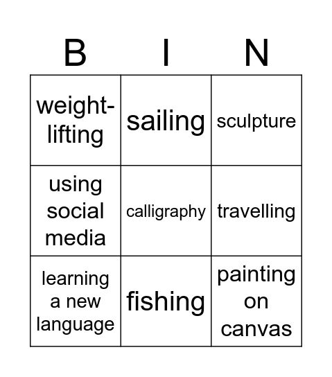 free time activities BINGO Card