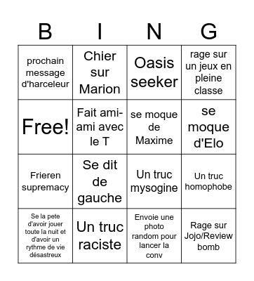 Solal Harceleur Bingo Card