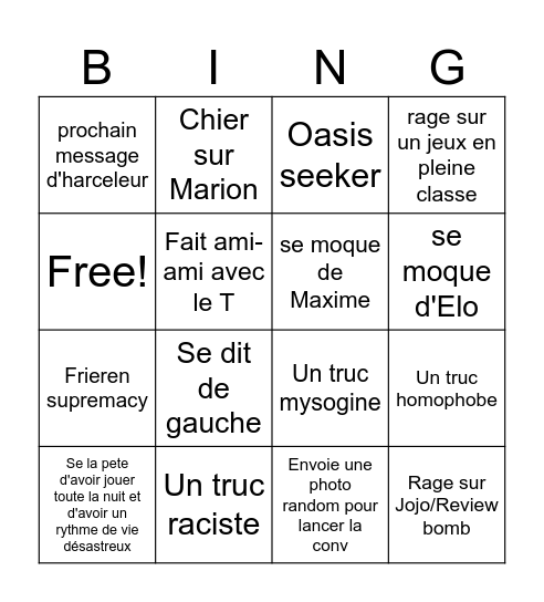 Solal Harceleur Bingo Card