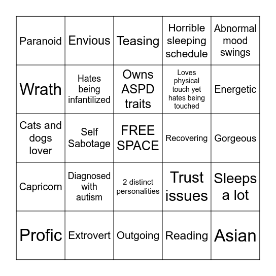 Nem's awesome cool bingo Card