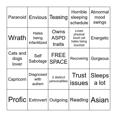 Nem's awesome cool bingo Card