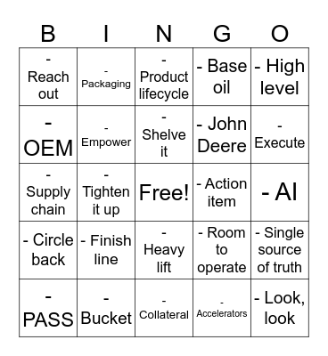Products & Technology Bingo Card