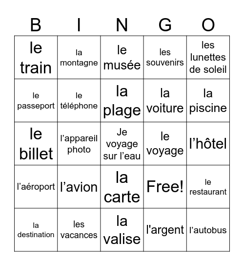 Les Voyages Bingo Card