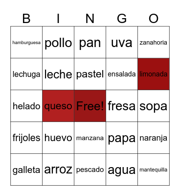 Food in Spanish! Bingo Card