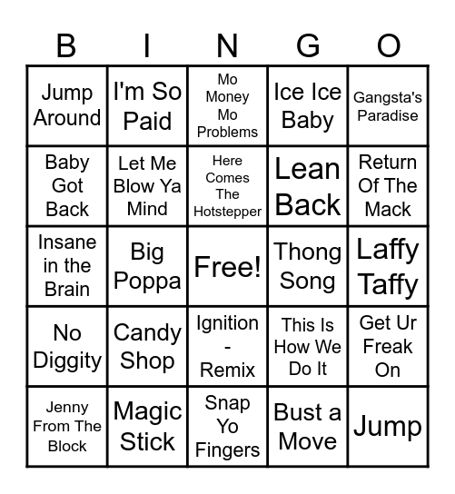 Nat's Hip Hop Playlist Bingo Card
