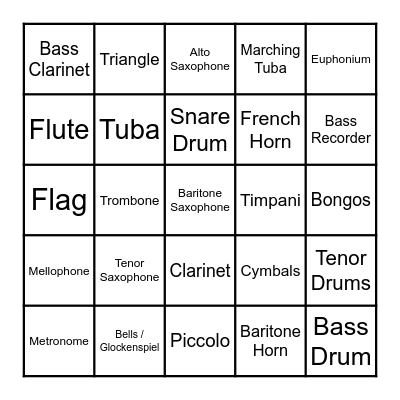 Instrument Bingo Card