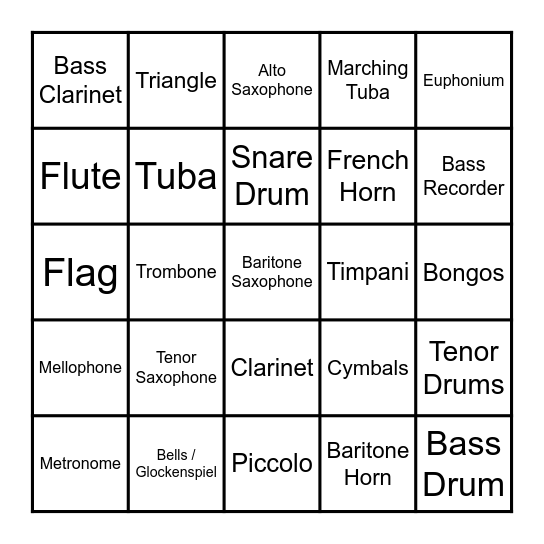 Instrument Bingo Card