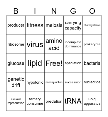 Biology EOC Review Bingo Card