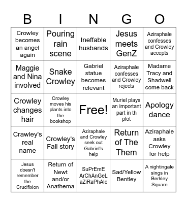 Good Omens s3 Bingo Card