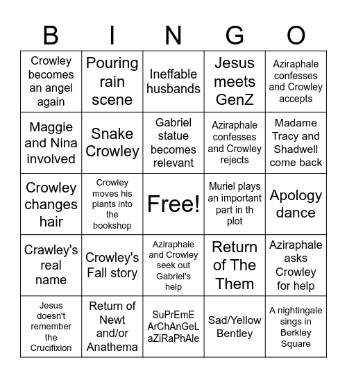 Good Omens s3 Bingo Card