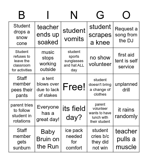 Field Day Bingo Card