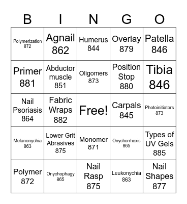 Nail Exam/PSI Exam Bingo Card