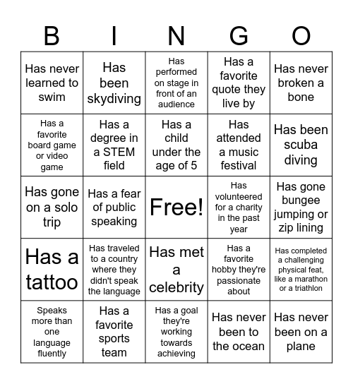 Mingle Bingo Card
