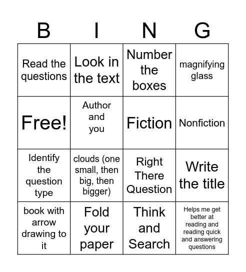 Reading Strategies Bingo Card