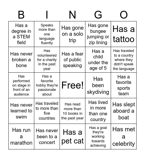 Mingle Bingo Card