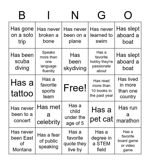 PHC Mingle Bingo Card