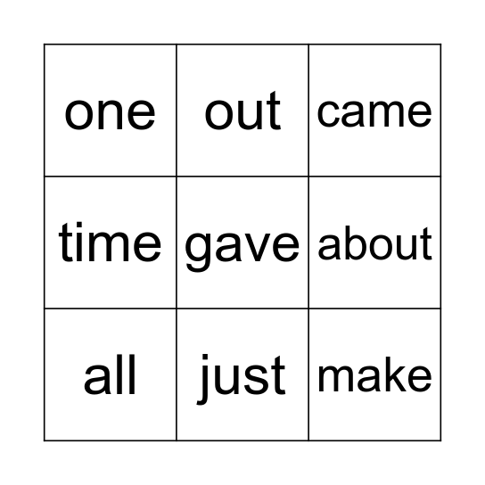 Word Bingo Card