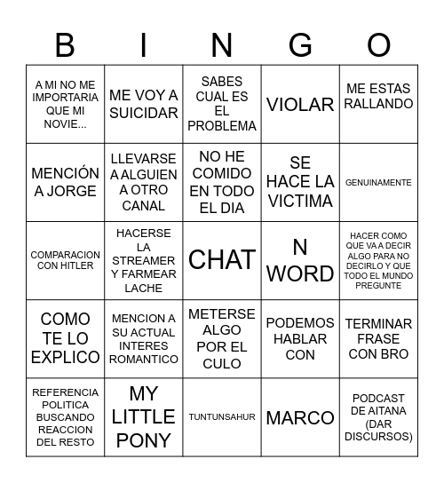 AITANA Bingo Card