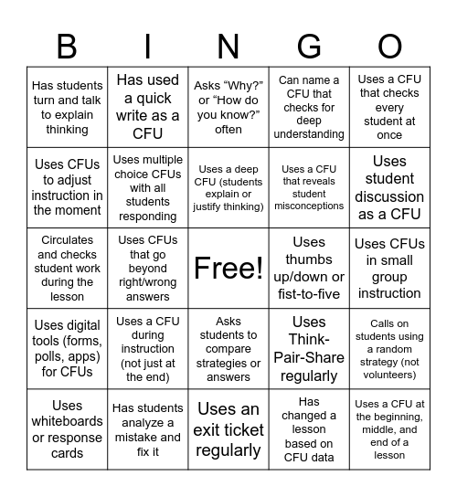 CFU BINGO - Find Someone Who..." Bingo Card