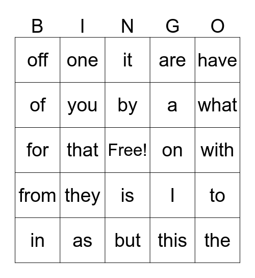 fry 100 #1 Bingo Card