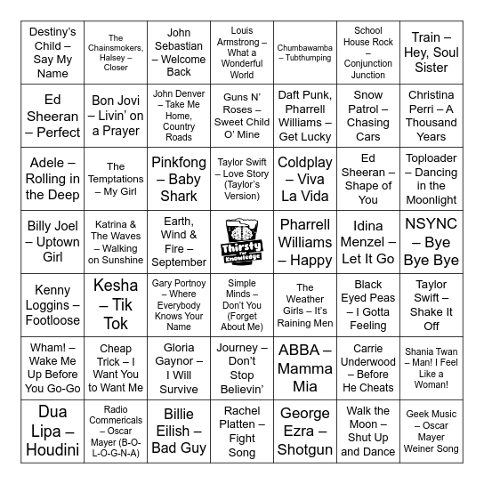 Thirsty For Knowledge Music Bingo Card