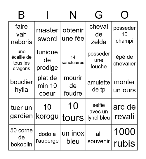 zelda botw Bingo Card