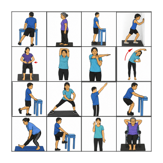 Standing & Stretching Exercises Bingo Card