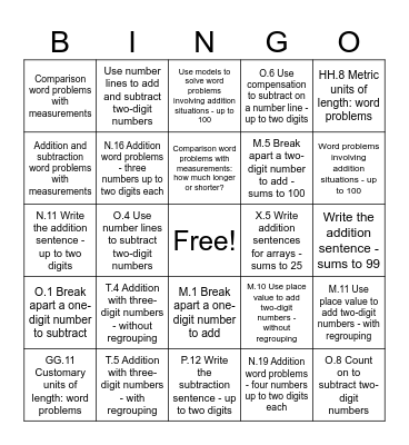 IXL Math BINGO Card