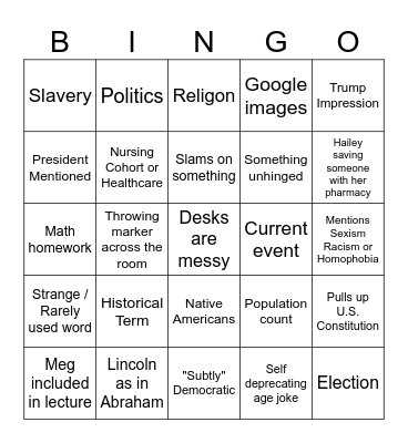History Bingo Card