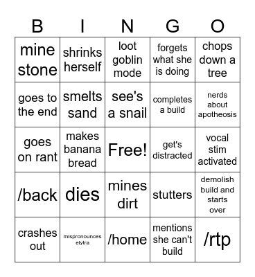 Minecraft Bingo Card