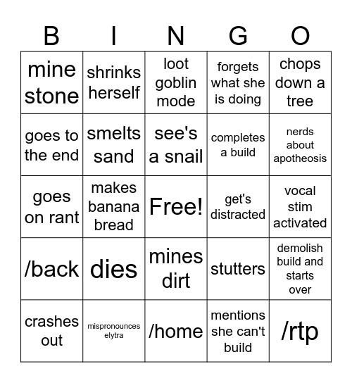 Minecraft Bingo Card