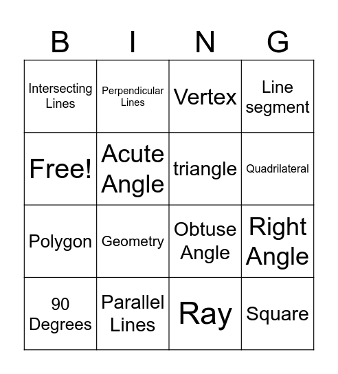 Geometry BINGO - Unit 14 Bingo Card