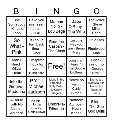 Music Across Decades Bingo Card