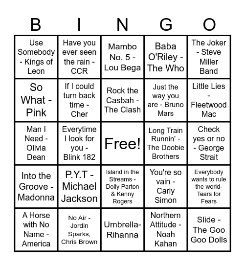 Music Across Decades Bingo Card