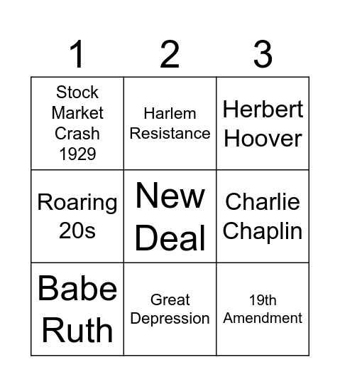 1920 - 1938 Bingo Card