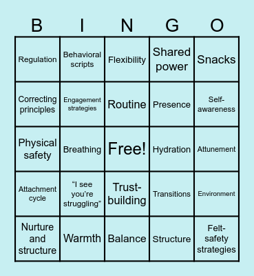Trust Based Relational Intervention Bingo Card