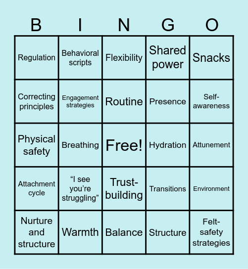 Trust Based Relational Intervention Bingo Card