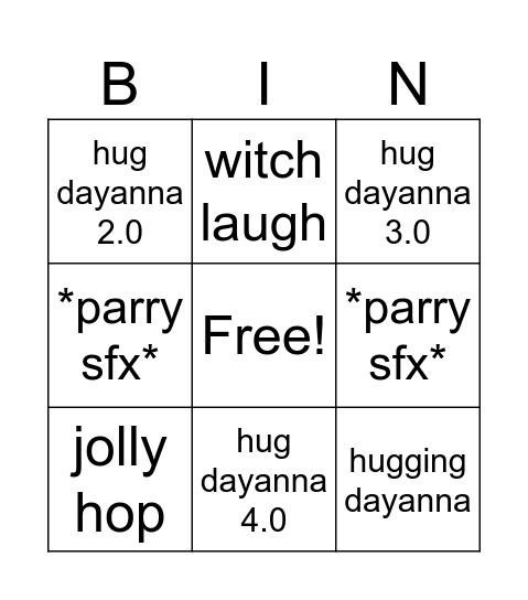 Kevin Bingo Card