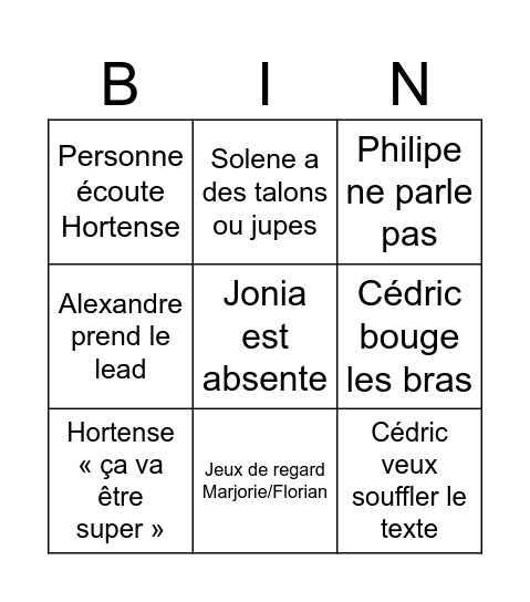Theatre Bingo Card