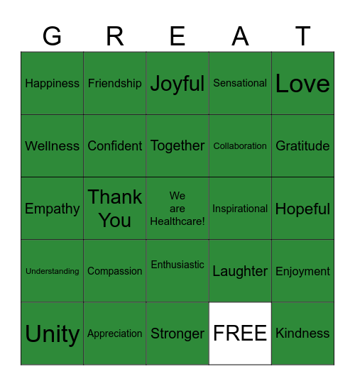 Hospital Week Bingo Card