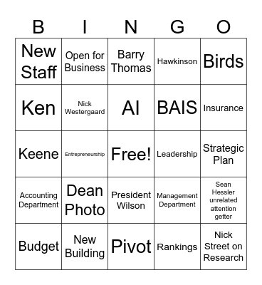 All College Meeting Bingo Card