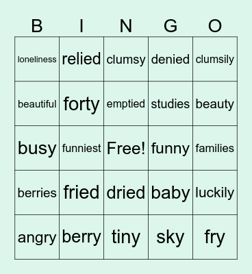Changing y to i Bingo Card