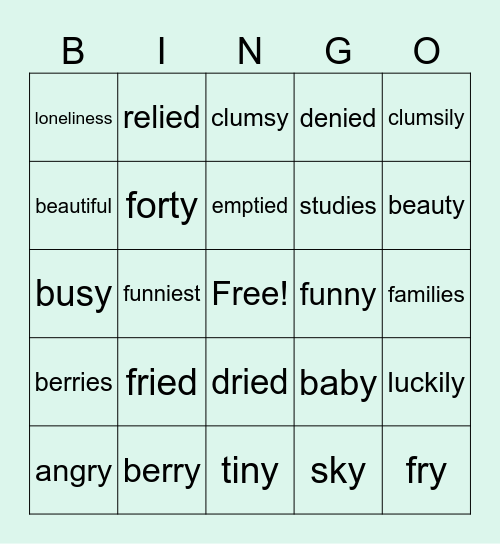 Changing y to i Bingo Card