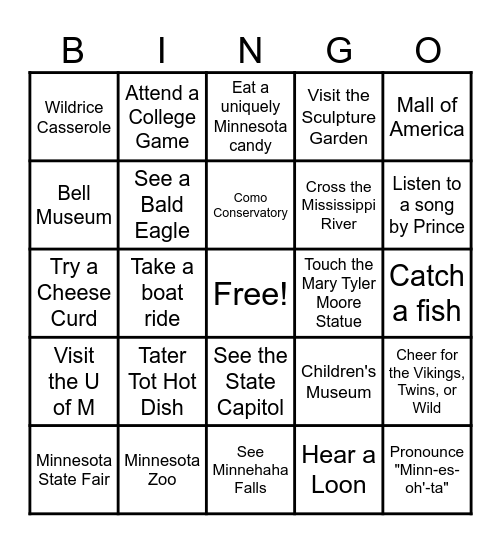 Minnesota Bingo Card