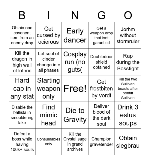Dark souls 3 Bingo Card